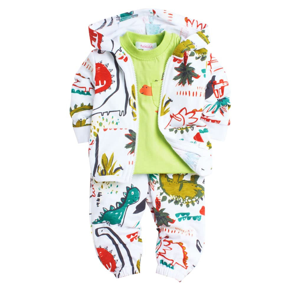 Hopscotch Boys Cotton All-Over Print T-Shirt With Jacket & Pant SetSPO152