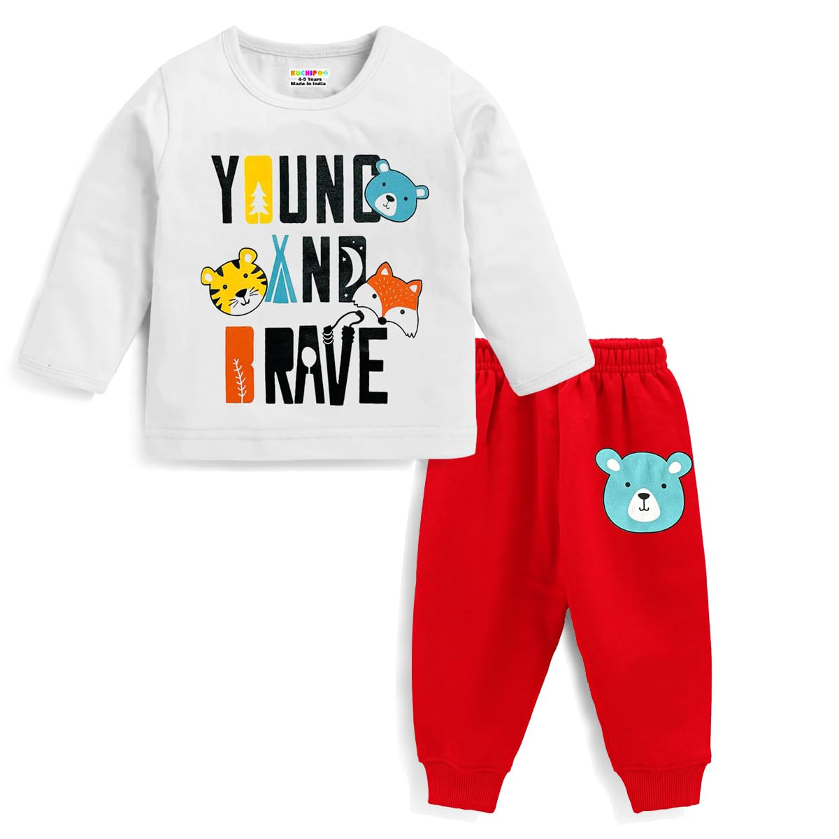 SPO154-Kuchipoo Baby Boy Regular Fit Cotton T-Shirts and Pyjamas Set