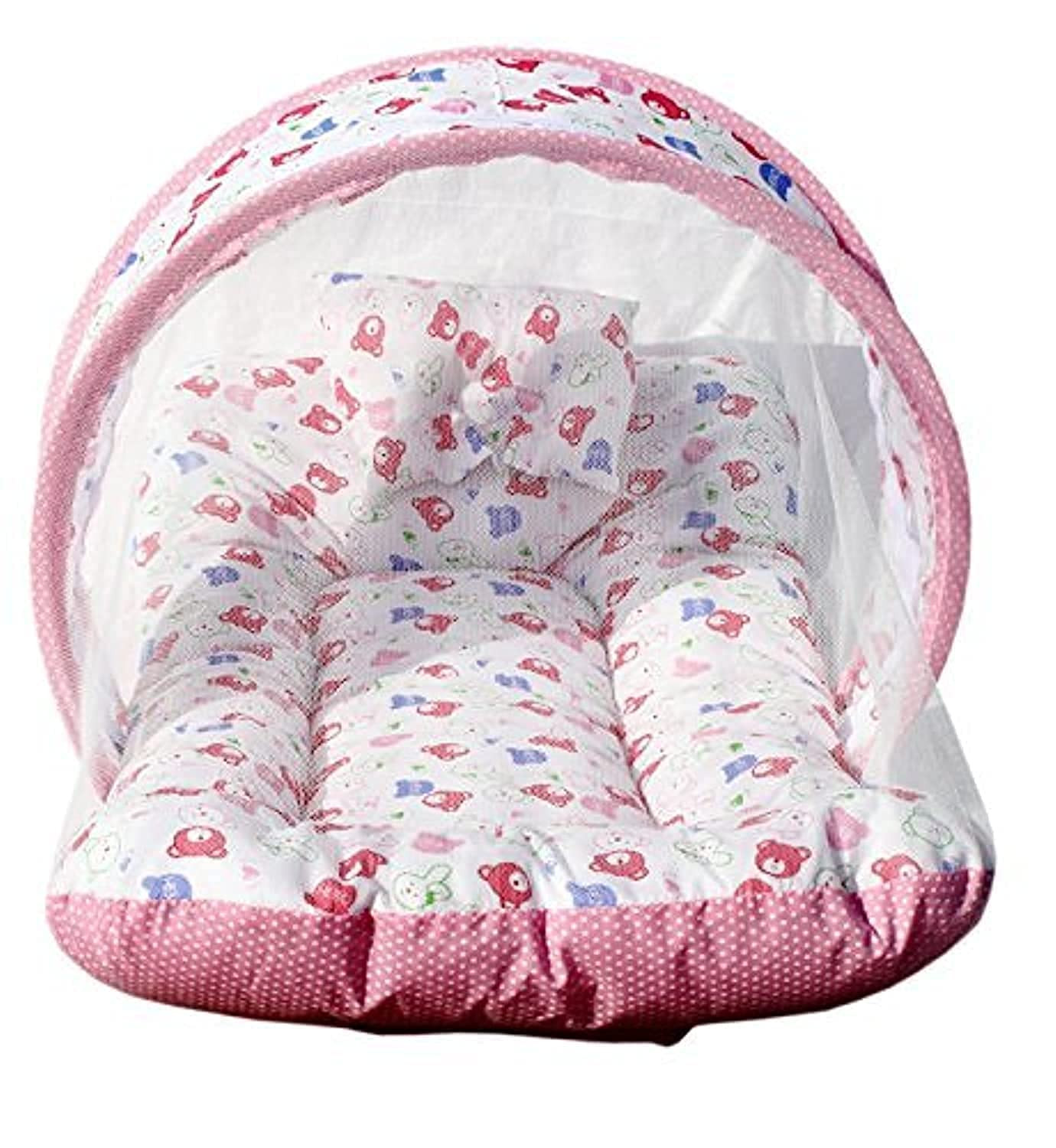 SPO806-AMARDEEP Toddler Mosquito and Insect Protection Net/Mattress Pink Teddy Print 70 * 40 cms