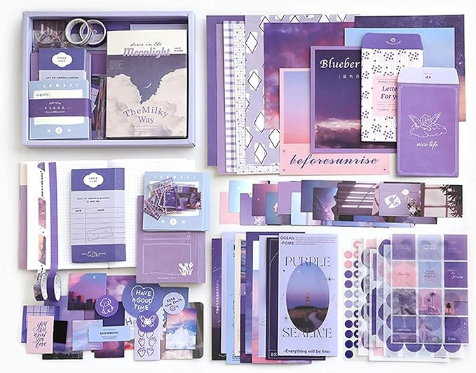 Vintage Aesthetic Scrapbook Kit(346Pcs)Scrapbooking Supplies Kit With Bullet Junk Journal,Stationery,A6 Grid Notebook With Journaling Gift For Teen Girl Women (moonlight Vintage Aesthetic Scrapbook)