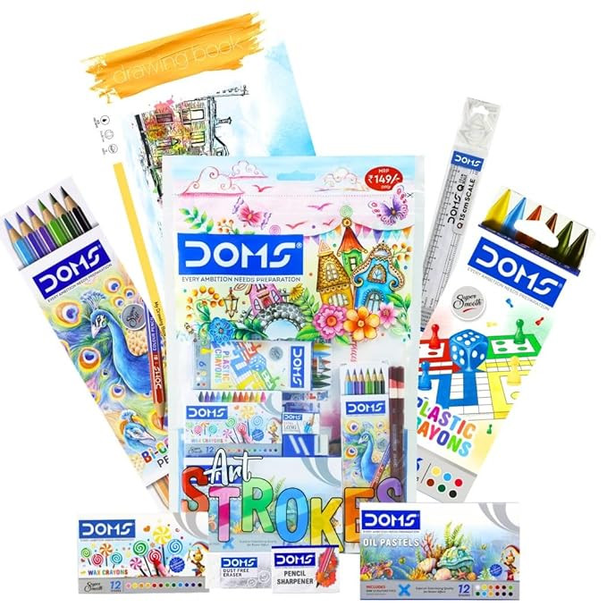 Doms Art Strokes Kit | Perfect Value Pack | Kit for Creative Minds | Gifting Range for Kids | Combination of 10 Stationery Items | Pack of 1