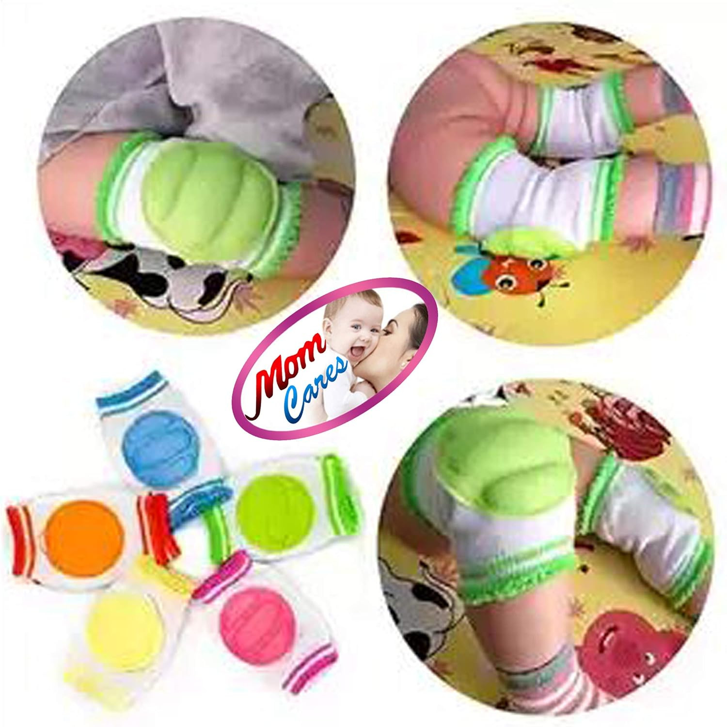 MOM CARE Baby Knee & Elbow Guard/pad for Crawling, Toddlers, Infant, Girl, Boys, Safety Protector Comfortable Cap for Leg and Hand Ideal for 6-12 Months Babies.(Set of 2 Pair) Multi color