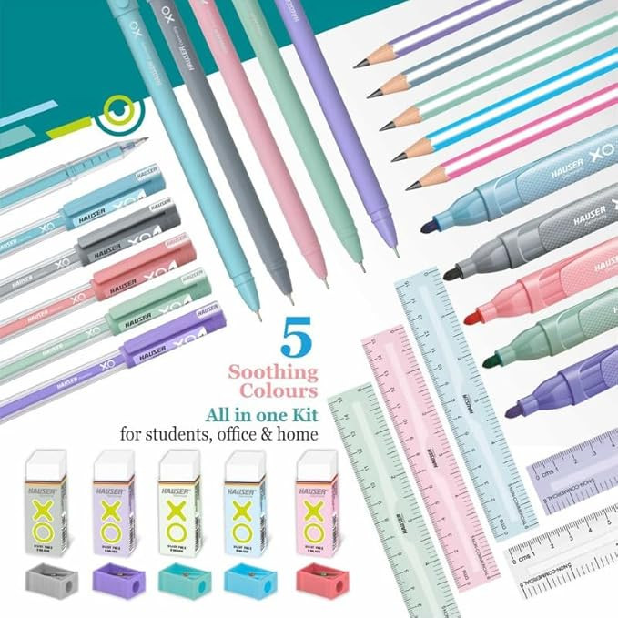 Hauser XO Writing Stationery Kit | A Complete Writing Kit | Gift Set for Kids Students & Office | Combination Set of 10 - Color May Vary