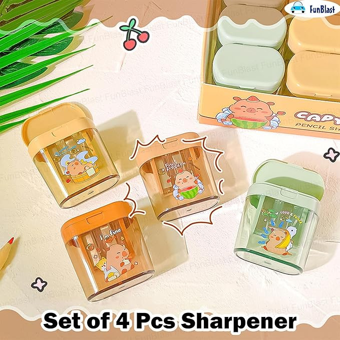 FunBlast Unicorn Metal Pencil Sharpener for Kids – Set of 4 Pcs Sharpener for Kid with 2 Holes, Stationery Items Aesthetic, Stylish Sharpener for Kid, Birthday Return Gifts for Kids