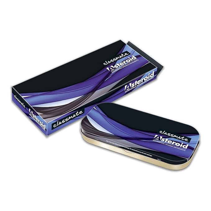 Classmate Asteroid Geometry Box | Compass-cum-Divider with arm locking mechanism | 30 cm Foldable Scale| Mechanical Pencil | Double sided tray