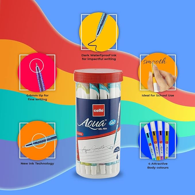 Cello Aqua Blue Gel Pen Jar of 25 Units || Gel Pens Blue | Jar of 25 Units | Gel Pens Set for Students | Pens for Office Use | Gel Pens for Writing | Waterproof Gel Pen
