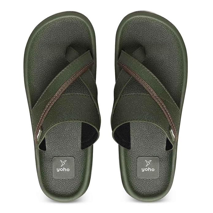 YOHO Snugly Ethnic Orthopedic Slippers for Men | Diabetic Blood Circulation | Toe Ring Slip-On | Stylish Lightweight Flip Flops with Footpharma Footbed | Anti-Skid Chappals for Everyday