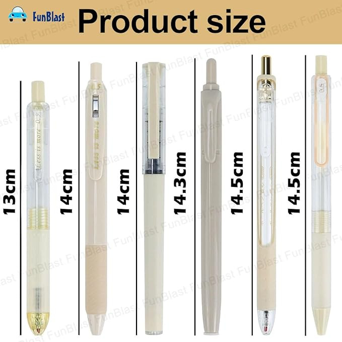 FunBlast Gel Pens for Writing, 5 Pcs Gel Pen & 1 Pcs Highlighter Pen, with Comfortable Grip for Smooth Writing, Kawaii Pens, Stationery for School & Office, Birthday Return Gift, Blue Ink (Cream)