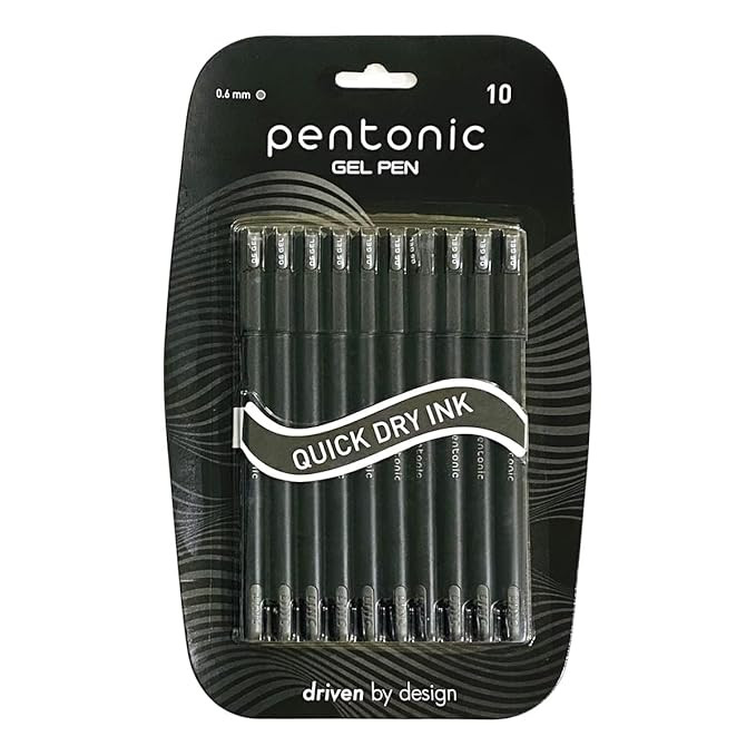 Pentonic 0.6mm Gel Pen & Refill Combo | Black Body | Black Ink | 10 Pcs Pens with 10 Pcs Refills