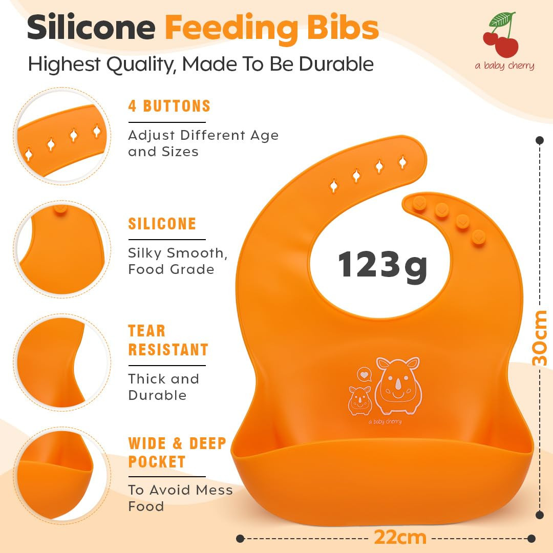 a baby cherry - Baby Bibs | Bib For Baby | Comfortable Soft, Durable, Easy Wipe, Waterproof, Adjustable Neckline Buttons | Silicone Bib for Feeding Infants and Toddlers (6M to 5Y) Set of 1