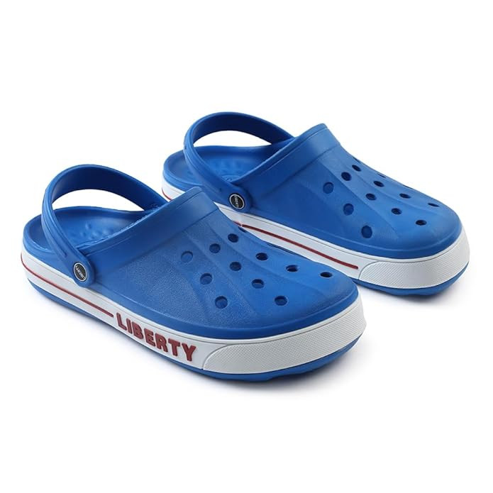 Liberty A-HA LITEWALK Clogs for Men, Blue, Khaki & White | Casual Slip-On Slingback Clog for Walking & Outdoor Use | Solid Pattern, Trendy Stylish Fashionable Sandals with Lightweight