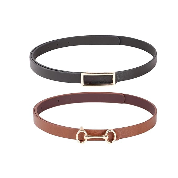 Crusset Stylish Pu Leather Waist Belt for Women – Adjustable for Jeans, Dresses & Saree – Fashionable & Comfortable|Black & Tan Color Combo pack of 2|Perfect for Casual & Formal Wear CB5562