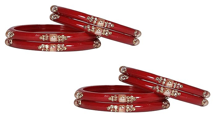 NMII Glass with Zircon Gemstone Or Beads Studded worked Glossy Finished Kada Set For Women and Girls