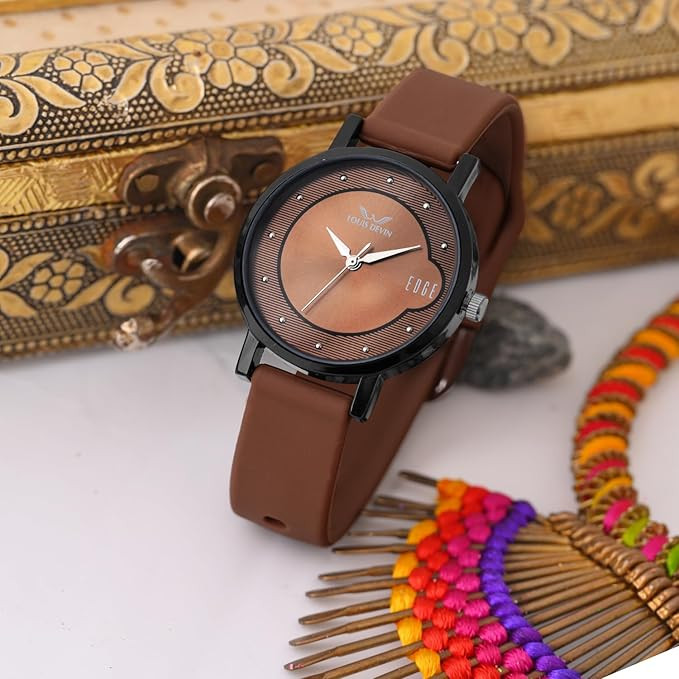 LOUIS DEVIN Silicone Strap Analog Wrist Watch for Women (Green/Brown/Blue/Black Dial) | LD-LR192-ST