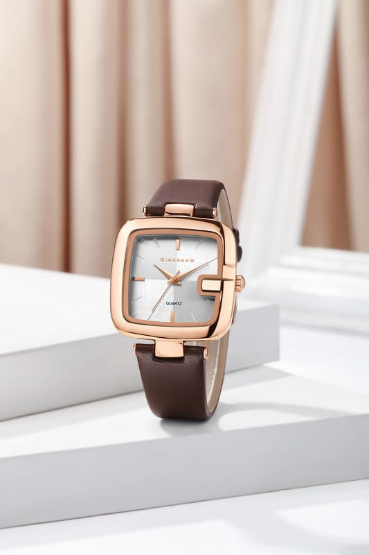 Giordano Square Dial Watch for Women with Leather Strap and Premium Quartz Movement