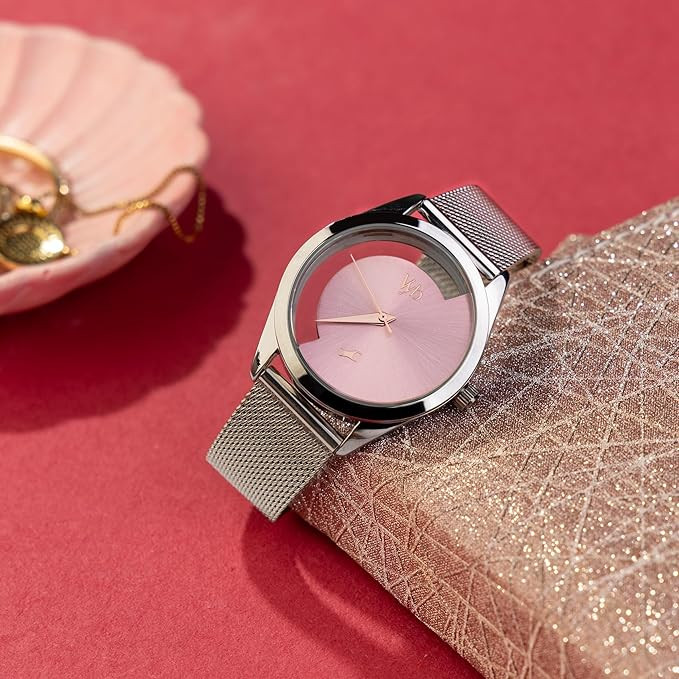 Fastrack Vyb Runway Quartz Analog Pink Dial Silver Stainless Steel Strap Watch for Girls - FV60031SM01W