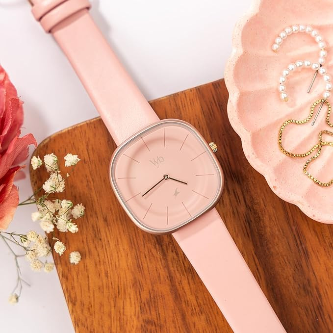 Fastrack Vyb Successor Quartz Analog Pink Dial Pink Leather Strap Watch for Girls - FV60038WL01W