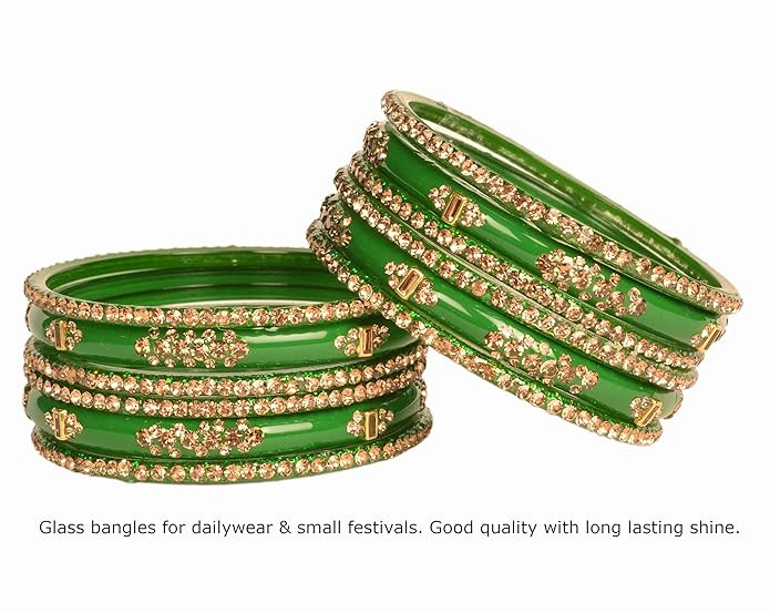 Swara Creations Green Mehrun Red Glass Bangles Set for Women | Zirconwork Bangles | Glass bangles for festivals & occasions, Traditional glass bangles (SKU276)