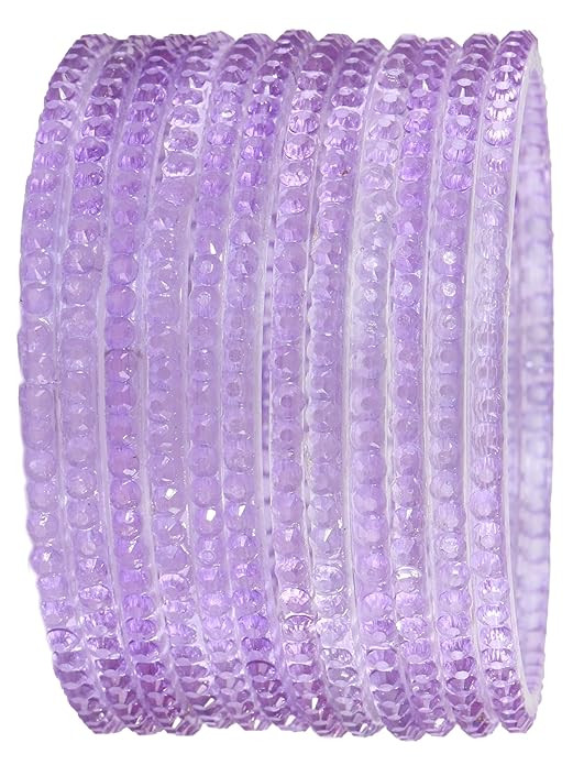 LAVAZZA Stylish Glass Bangles Set For Women & Girls with Beautiful Crystal Beads Work | Designer Kanch ki Chudi | Fancy Girls' Bangles | Women's Bangles For Wedding, Party, Occasion, Daily-Set of 12