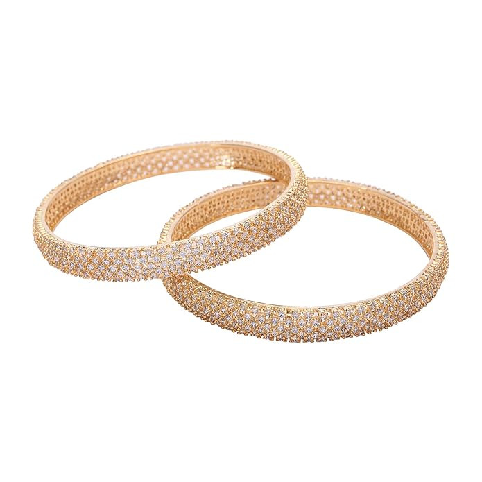 Ratnavali Jewels Brass Gold Plated and Cubic Zirconia Bangles for Women (Set of 2)
