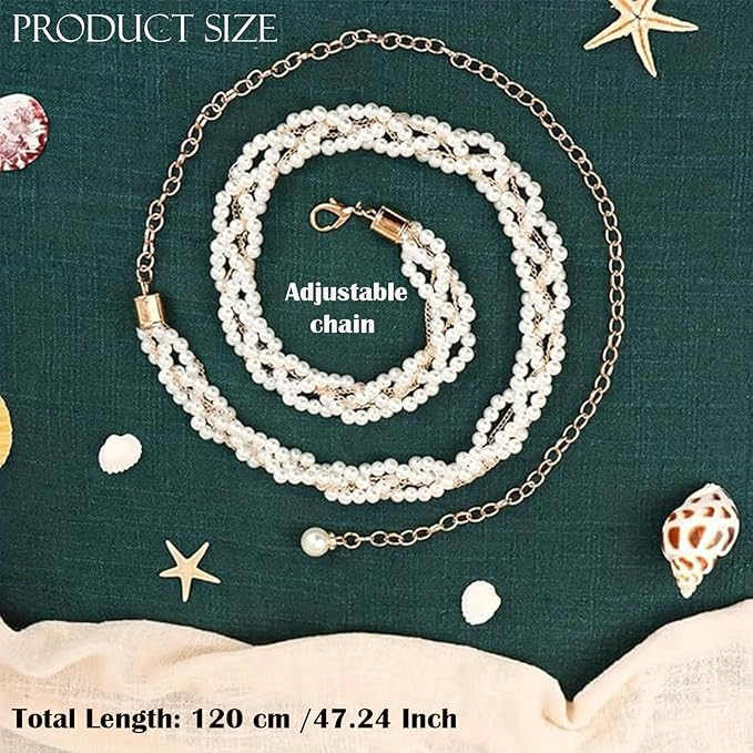 SYGA Women's Pearl Waist Chain with Golden Braided Pearl Buckle Design - Adjustable Kamarband Suitable Size for Waist 26-36 inch