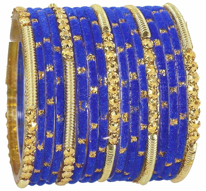 NMII Fancy Glass Golden Beads & Polka Dots Velvet Bangles Set For Women and Girls | Stylish Designer Bangles | Glass Chudi | Women's Fashion Jewellery-Set of 34