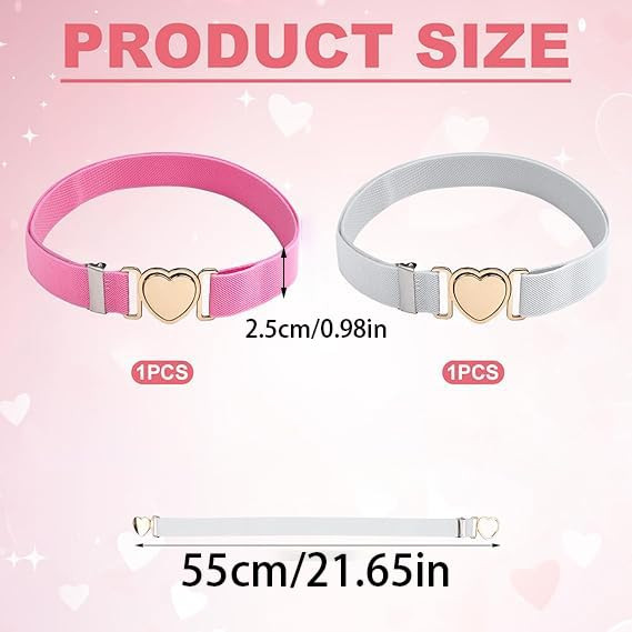 squishy 2 PCS Belt for Girls, Kids Belt for Girls, Adjustable Waist Strap with Metal Buckle, Durable Children Belts for Jeans and Dresses, White and Pink