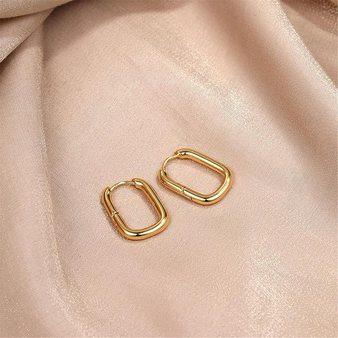 Shining Diva Fashion Anti Tarnish Jewellery Celebrity Inspired 14k Real Gold Plated Simple Plain Link Chain Chunky Huggie Hoop Latest Trendy Stylish Copper Earrings for Women Girls
