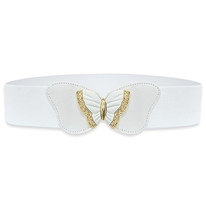 REDHORNS Elastic Fabric Waist Belt for Women Dresses Butterfly Design Stretchy Wide Ladies Belt for Saree Girls Jeans - Free Size (LD83)