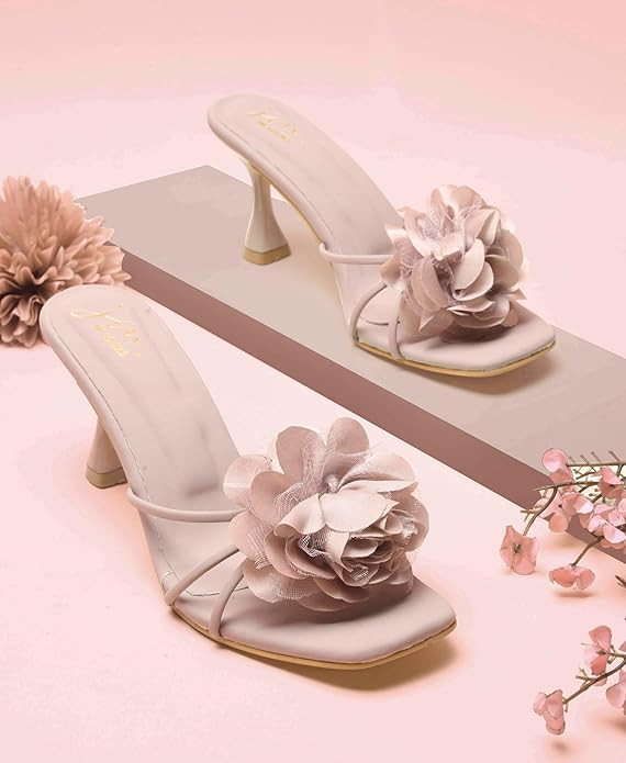 JM LOOKS Women’s Open-Toe flower design Spool Heels with Floral Accent | Elegant Sandals for Weddings and Parties