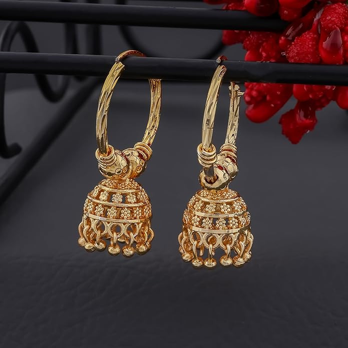 Women's Traditional Gold-Plated Jhumka/Jhumki Earings for Women Traditional Earrings for Girls | Elegant Drop Earrings for Wedding & Ethnic Wear