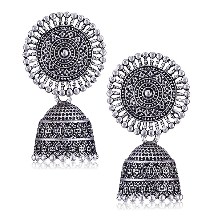 MEENAZ Earrings for women fashion jhumka oxidised Silver Earrings for women Combo chandbali pearl stylish Butterfly jhumkas traditional Jhumki Peacock Earrings For girls South Temple Ear Rings -M734