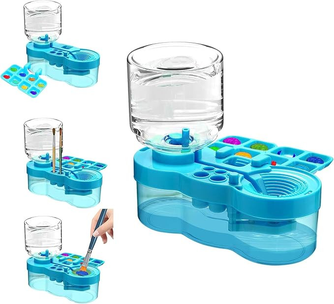 SAMVARDHAN Paint Brush Cleaner with Paint Tray, 3-in-1 Water Circulation Rinser Paintbrush Cleaner with Drain & Brush Holder, Watercolor Dispenser & Paint Palette, Paint Brush Washer,Multicolor
