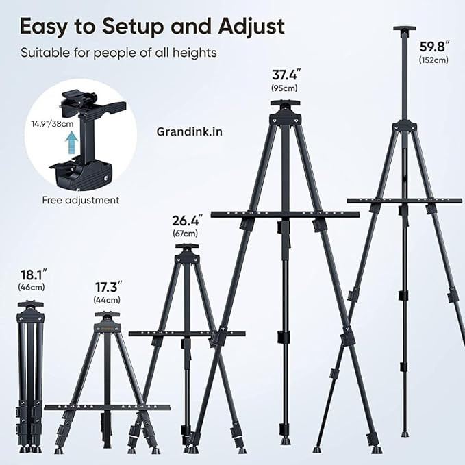 Grandink Portable Lightweight Tripod Easel for Professional Artists, Metal Display Easel Stand with Adjustable Height for Painting, Display and Advertisement Purposes - 5FT(Holds Canvas up to 32 Inch)