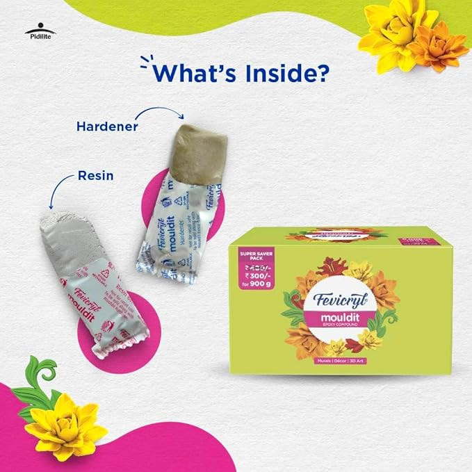 Fevicryl Mould It Clay (900g) is a quick air-dry clay perfect for modeling, sculpting, murals, 3D art, and home décor projects. Ideal for artists, students, and children, it allows creative expression without baking or firing.