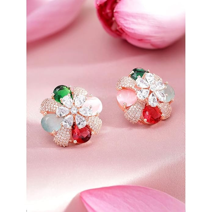 Rubans Classic Stud Earrings American Diamond Stylish Trendy Jewellery Gift for Women & Girls