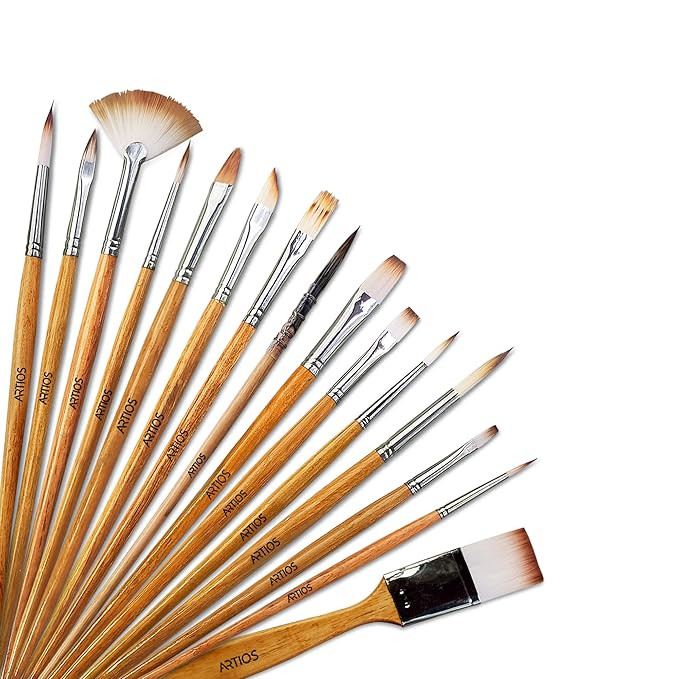 ARTIOS Paint Brush Set of 15 - handmade Professional Artist Painting Brush Set for Acrylic,Watercolor,& Gouache Painting with Brush Holder - Cruelty-Free(15 Assorted Brushes)(Wood,Synthetic)