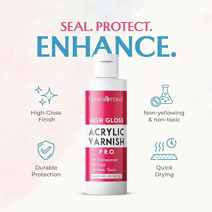 GRANOTONE Artist's High Gloss Varnish for Acrylic Painting Wood Art 100 ml Non Yellowing Non Toxic Top Coat for Artistic Paints