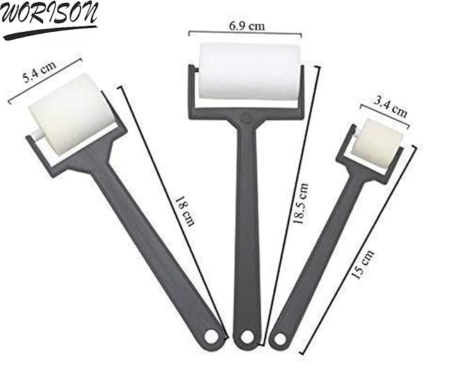 Worison 3 Piece Set White Synthetic Sponge Brush Foam Painting Roller Brush for Drawing,Canvas Painting