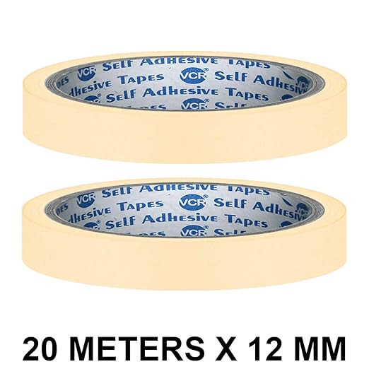 VCR Masking Tape - 20 Meters in Length 12mm / 0.5" Width - 2 Rolls Per Pack - Easy Tear Tape, Best for Carpenter, Labelling, Painting and leaves no residue after a peel.