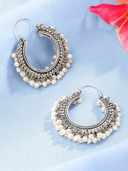 Yellow Chimes Earrings for Women & Girls|Traditional Silver Oxidised Studs| German Silver Earrings Set|Floral Stud Combo| Birthday & Anniversary Gift