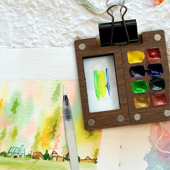 Crafthives Mini Travel Art Kit for Kids & Adults | Compact Art-on-The-Go Set with Wooden Palette, Waterbrush, Clip & Sketchbook