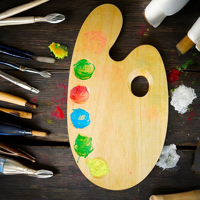 Wooden Painting Palette - 30 * 18cm Handmade Paint Palette with Thumb Hole for Acrylic, Oil, Gouache Watercolor Painting - for Professional Artists, Art Enthusiasts & Kids