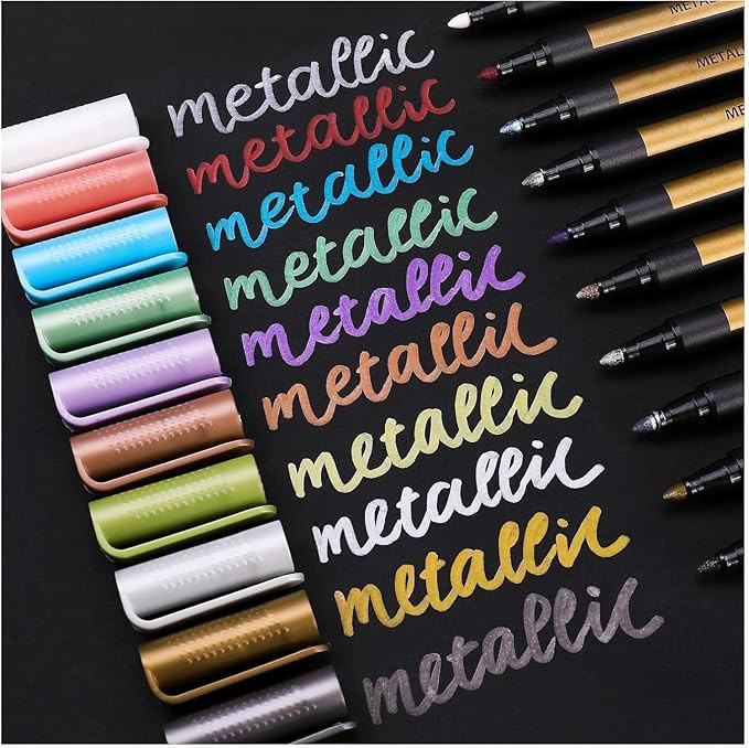 Amitasha 8 Pc Metallic Art Marker Paint Pen Set Water-Based Shimmer Ink Fine Tip Color Shades for Glass, Metal, Ceramic, Art Projects Fine Metallic Markers Set, Ideal for DIY Crafts, Creative Gifts
