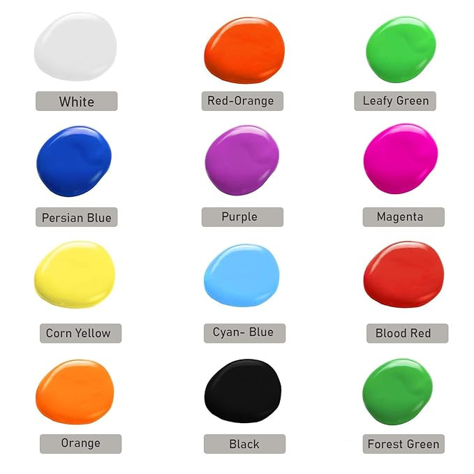 ABOUT SPACE Acrylic Paint Set - (12 colors x 12 ml) Multicolour Non-Toxic Paint Tubes with Mixing Palette & 4 Brushes for Artists, Beginners - Kit for Art & Craft, Drawing, Canvas, Painting, Poster