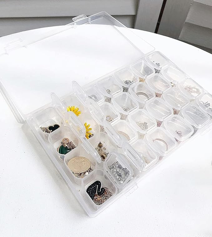 Storage Box 28 Grids Organizers Clear Bead Container, Simuer Diamond Embroidery Box Diamond Painting Accessory Storage Box Transparent Jewelry Nail Art Accessory Container Case - Pack Of (1)