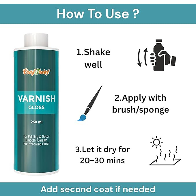 CrafTreat Premium Gloss Varnish - 1000ml | Protective Top Coat for Acrylics, Clay, Wood & Canvas Art