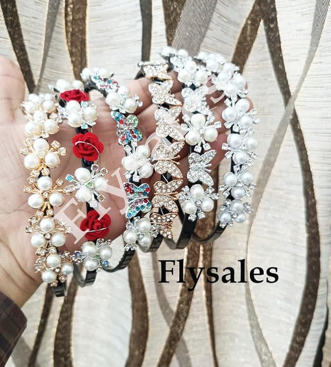 5 pcs Hairband Flower and Pearls Hairband for Women and Girls Tiara Hair Band Hair Accessories Handmade