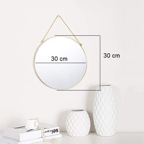 Glass Decorative Round Hanging Vintage Wall Mirror For Hanging Home Decor 30 Cm, Framed, Gold