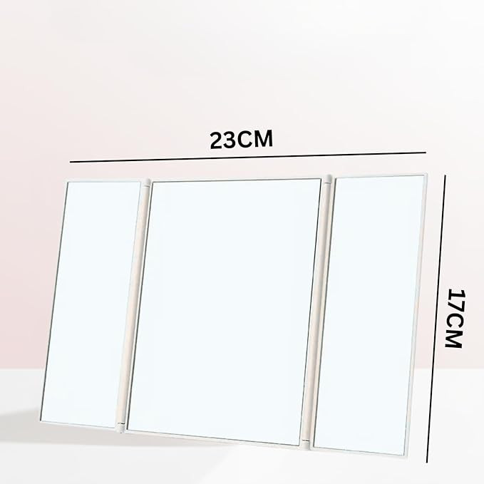 Tri-Fold Makeup Mirror with Stand | Travel-Friendly Vanity Mirror | Portable and Compact Tabletop Folding Mirror for Beauty, Skincare, Pack of 1, White